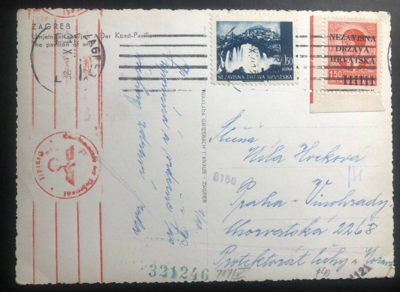 1942 Zagreb Croatia Germany RPPC Postcard Censored Cover To Prague Czechoslovaki