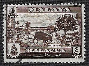 Malaya (Malacca) #58 Used VLH; 4c Ricefield (1960)