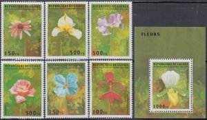 GUINEA Sc# 1312-8 CPL MNH SET of 6 plus S/S DIFFERENT FLOWERS