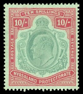 Nyasaland 1908 KEVII 10s green & red/green MLH. SG 80. Sc 9.