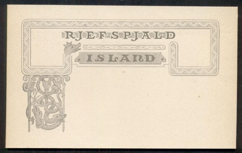 ICELAND Single card #1 (5aur) PROOF of scrollwork only, gray, VF