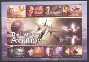 M1054 Gambia The History Of Aviation Zeppelin Da Vinci Boeing Transport 1Kb Mnh