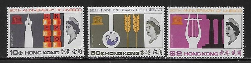 Hong Kong 231-3 1966 20th UNESCO set LH