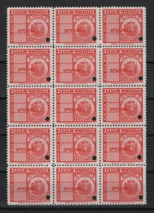 VENEZUELA TELEGRAPH Stamps 10b ABNCo. *SPECIMEN* BLOCK OF FIFTEEN Mint MNH MF149