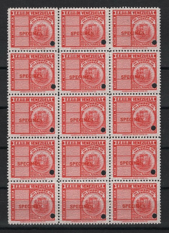 VENEZUELA TELEGRAPH Stamps 10b ABNCo. *SPECIMEN* BLOCK OF FIFTEEN Mint MNH MF149