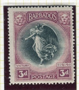 BARBADOS; 1919 early Victory issue Mint hinged 3d. value