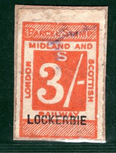 GB Scotland LM&SR RAILWAY Parcel Stamp 3s *LOCKERBIE* STATION Overprint WHB89