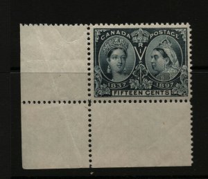 Canada #58 Extra Fine Never Hinged Lower Left Margin Corner Single