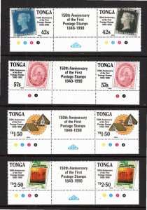 Tonga 1990 MNH Sc 739-43 gutter pairs