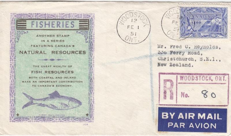 1951, Woodstock, Canada to Christchurch, NZ, FDC, See Remark (C2888)