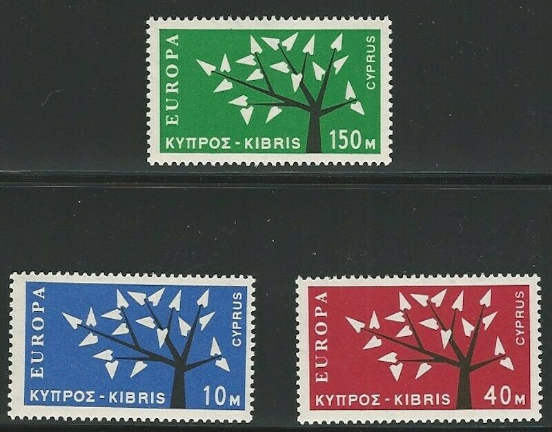 Cyprus, Scott #219-221, Mint, Never Hinged, Very Fine, Europa 1962