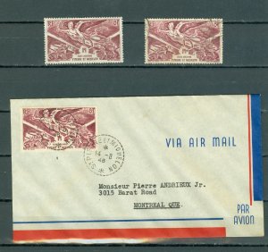 ST. PIERRE & MIQUELON 1946 VICTORY #C8 MINT+ USED + AIRMAIL COVER