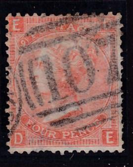 Great Britain 1865 QV Nr.43 4d vermillion Plate-9 F/VF/Used