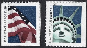 United States #4518-19 Forever (44¢) Lady Liberty and Flag. 2 bklt. singles. MNH