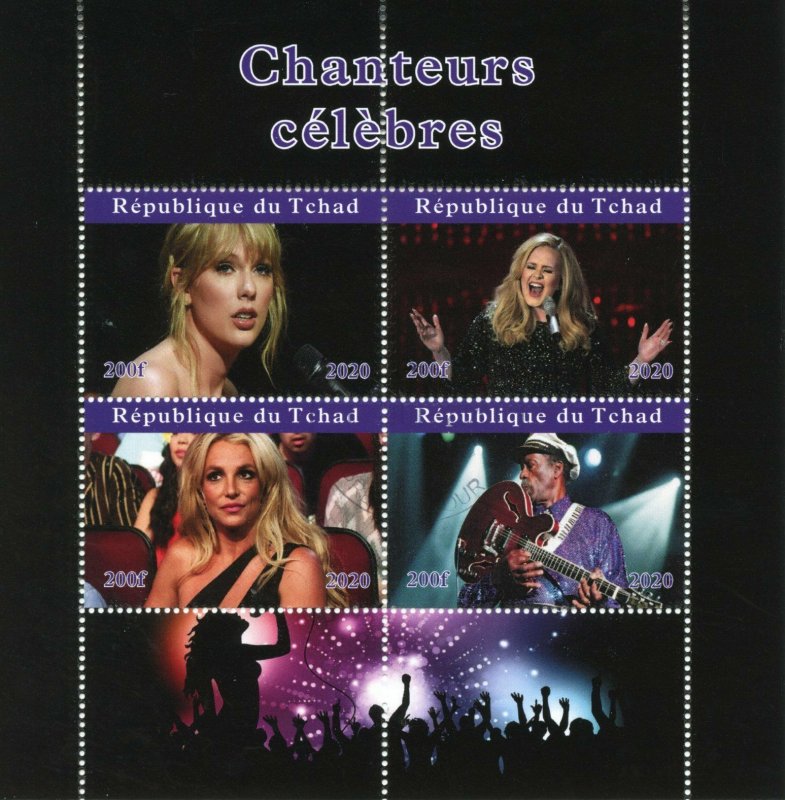 Chad Music Stamps 2020 CTO Singers Taylor Swift Britney Spears Adele 4v M/S