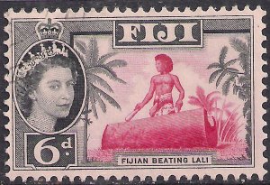 Fiji 1959 - 63 QE2 6d Fijian Beating Lali used SG 303 ( D95 )