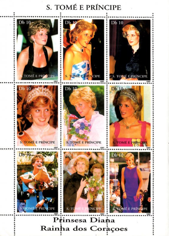 St. Tome & Principe Is. 1997 Princess Diana Royal Family 9v MNH (L-49)