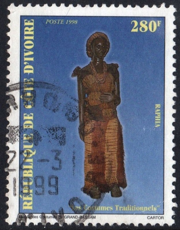 Ivory Coast SC#1026 280 CFA Traditional Costumes: Raffia (1998) Used