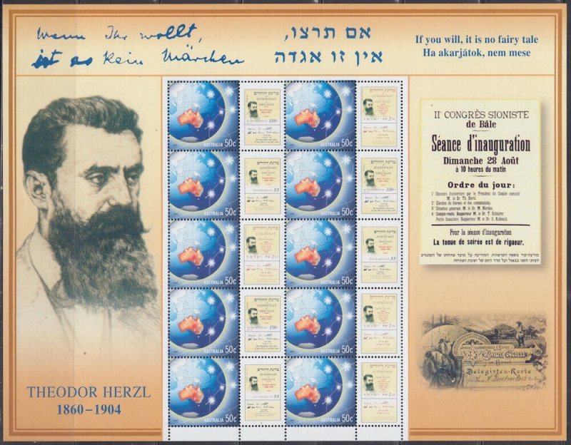 AUSTRALIA # AUS005 CPL MNH GENERIC SHEET of 10 HONOURING THEODOR HERZL