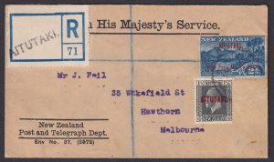 AITUTAKI 1918 Registered OHMS cover to Melbourne bearing - 33923