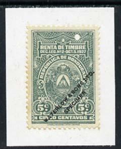 Honduras 1927 colour trial proof of 5c Renta deTimbre in ...