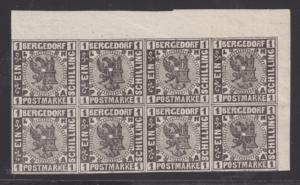 Bergedorf Sc 2 MLH. 1861 1s Sheet Corner Block of 8 XF