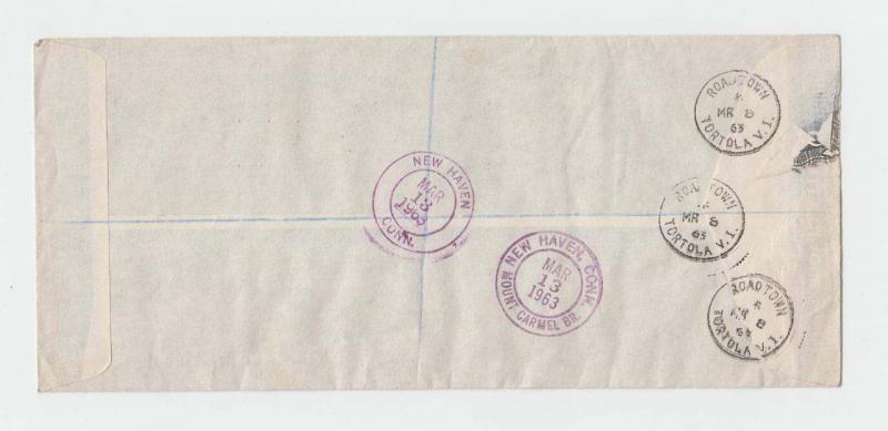 BRITISH VIRGIN IS 1963 SURCHARGE ISSUES ON REG COVER TO US, 40c RATE (SEE BELOW)