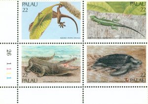 PALAU 116A  MNH BLOCK OF 4 SCV $2.75 BIN $1.50 REPTILES