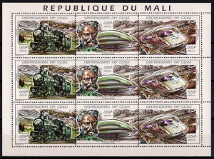 Mali 1997 Trains Locomotives Sheetlet of 3 Strips (9) Perforated Sc# 906