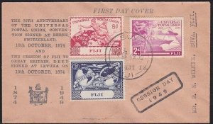 FIJI 1949 UPU 3 values on FDC ex Suva with CESSION DAY handstamp...........B3180