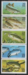 US - # 2209a - Fish - MNH - SCV$6.00 - Booklet Pane of 5