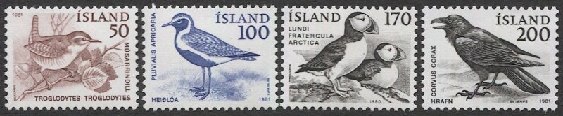 ICELAND 1980-81  Sc 535,543-46  MNH VF, BIRDS