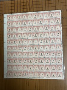 U.S. J95  seven cent postage due sheet of 100 with dull gum MNH PSE CERT.