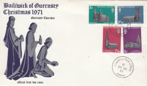 Guernsey Christmas 1971  FDC pmk Alderney