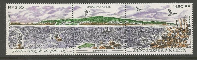 ST PIERRE & MIQUELON 573a MNH NATURAL HERITAGE, 1991, PAIR WITH LABEL