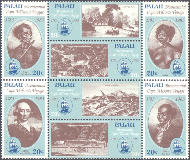 Palau #40a, Complete Set, Block of 8, 1983, Never Hinged