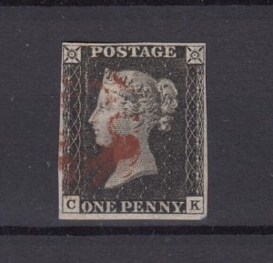 GB QV 1840 1d Penny Black Red Maltese Cross 3 Margin  BP9222