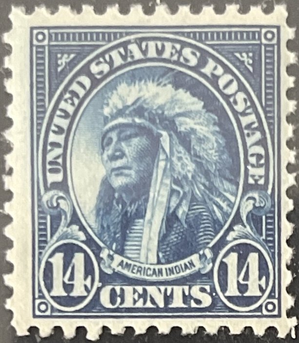 Scott #565 1923 14¢ American Indian flat plate perf. 11 MNH OG