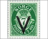 Norway Mint NK 265 V- Overprint (wmk) 7 Øre Bright green