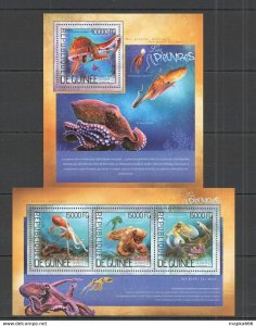 2014 Guinea Fauna Fish & Marine Life Octopuses Kb+Bl ** Stamps St771