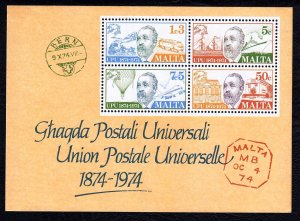 Malta 1974 UPU Anniversary Mint MNH Miniature Sheet SC 487a