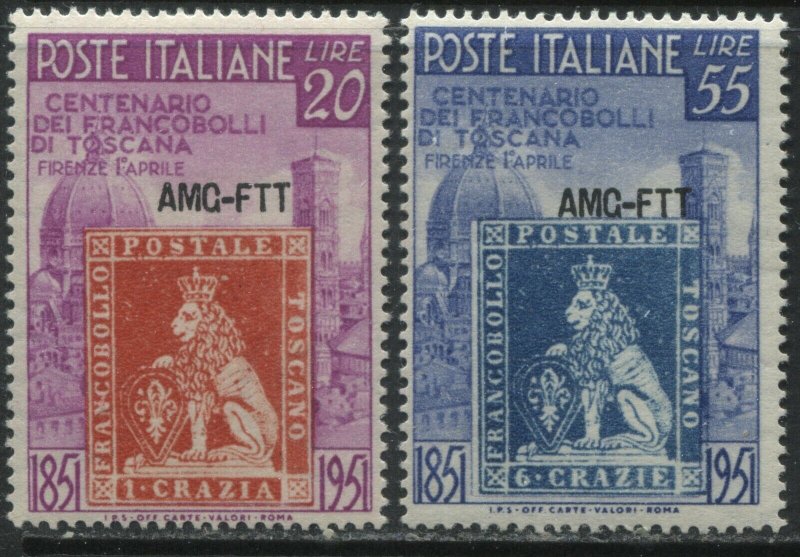 Italy overprinted Trieste 20 & 55 lire Tuscany stamp Centenary unmounted mint NH