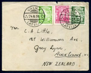 Latvia to New Zealand 1938 cover 3 values, Valka Cancels