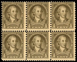 US Sc 704 MNH BLOCK of 6 - 1932 ½¢ - Washington at Age 45 - See Scan