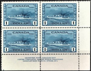 [st1431] CANADA 1942 Scott#262 MNH plate block Cat:$600