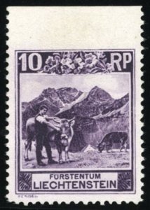 Liechtenstein #96B (Mi. 96BUo) Cat€180, 1930 10rp deep violet, variety impe...