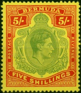 Bermuda 1950 5s Yellow-Grn & Red-Pale Yellow SG118f Plate Flaw 14a 'Scratched...