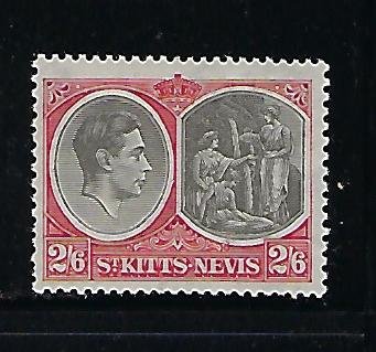 ST. KITTS NEVIS SCOTT #87A 1938-48 GEORGE VI 2/6SH- PERF 13X11 1/2  - MINT LH