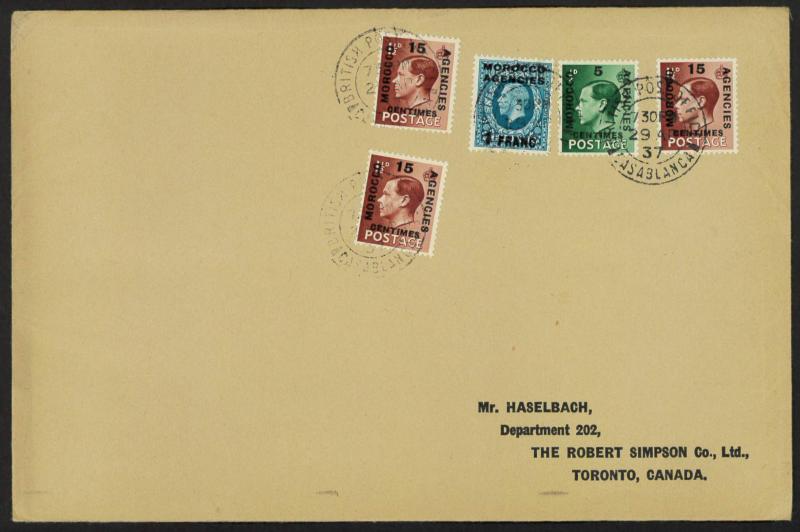 GB Office in Morocco KE VIII overprinted Casablanca to Toronto (1937) Cover