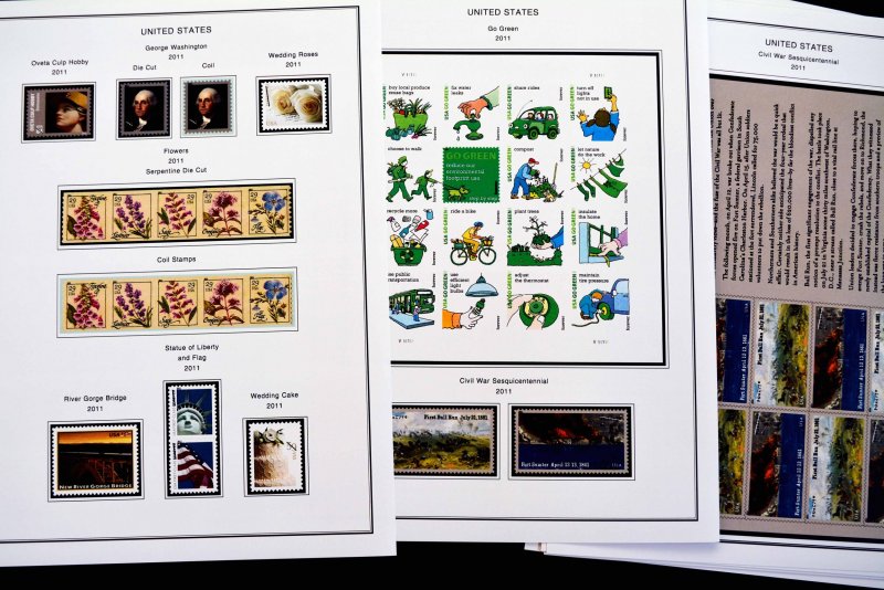 COLOR PRINTED U.S.A. 2011-2020 STAMP ALBUM PAGES (101 illustrated pages)